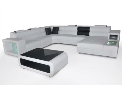 Design leather upholstered corner leather seating sofa USB upholstery corner living landscape room