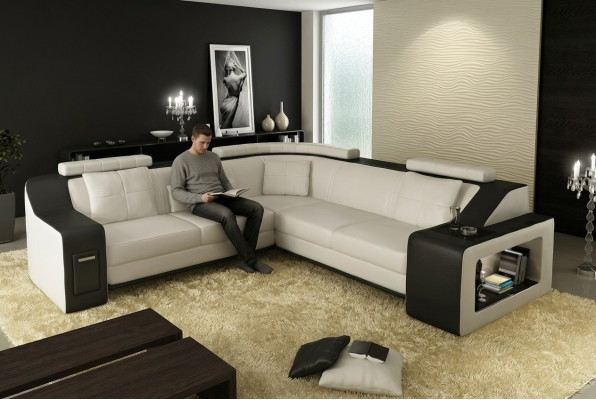 Sectional sofa leather textile sofa couch USB upholstered living area L set seat new