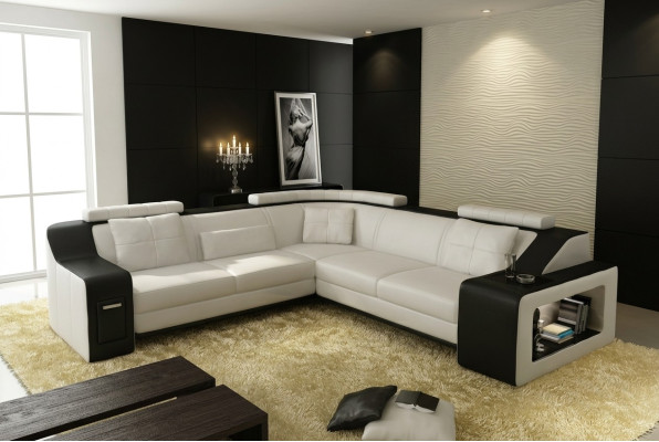 Sectional sofa leather textile sofa couch USB upholstered living area L set seat new