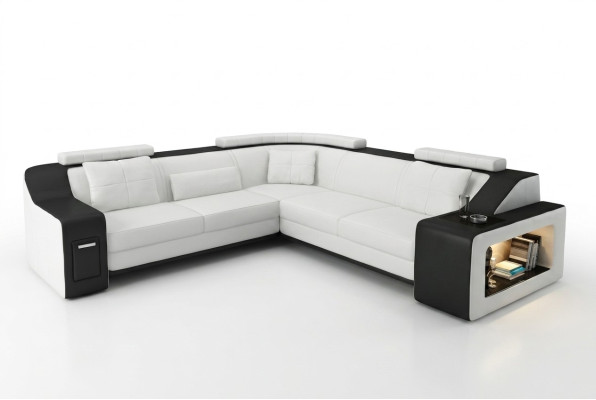 Sectional sofa leather textile sofa couch USB upholstered living area L set seat new