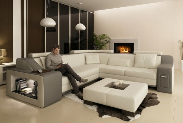 Corner sofa leather textile sofa with USB upholstery living landscape L suite seating Isching