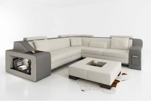 Corner sofa leather textile sofa with USB upholstery living landscape L suite seating Isching