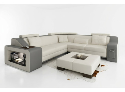Corner sofa leather textile sofa with USB upholstery living landscape L suite seating Isching