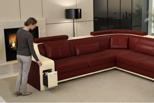 Corner sofa leather textile sofa with USB upholstery living landscape L suite seating Isching