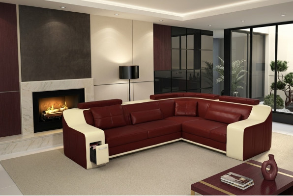 Corner sofa leather textile sofa with USB upholstery living landscape L suite seating Isching