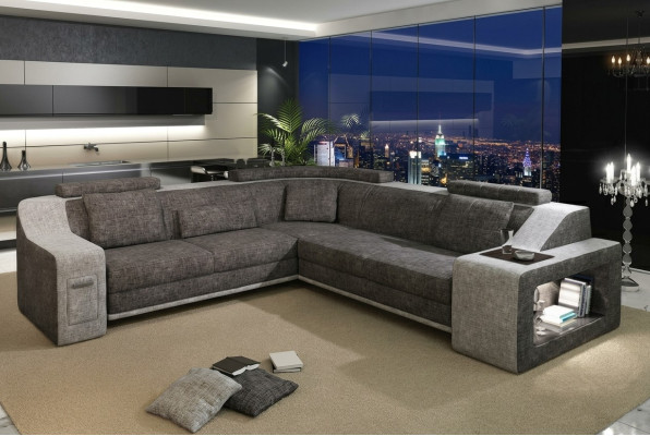 Corner sofa leather textile sofa with USB upholstery living landscape L set seat Isching