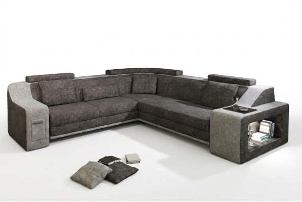 Corner sofa leather textile sofa with USB upholstery living landscape L set seat Isching