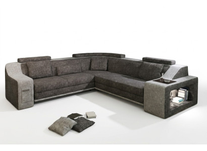 Corner sofa leather textile sofa with USB upholstery living landscape L set seat Isching