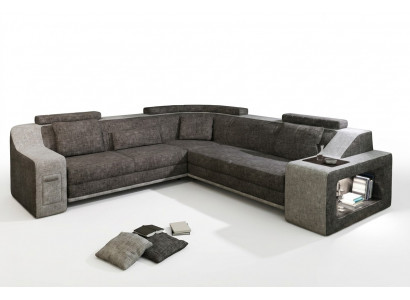 Corner sofa leather textile sofa with USB upholstery living landscape L set seat Isching