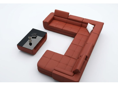 Upholstered Leather Sofa Sofa + USB Living Landscape U Shape XXL Big Orange Couch Corner Sofa