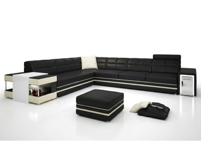 Corner sofa, sofa, USB upholstery, leather living landscape, corner suite, L-shaped leather sofa 3026