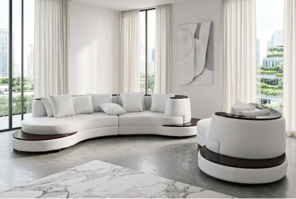 Luxury Round Living Corner Leather Set Landscape Upholstery Corner XXL Round Sofa USB