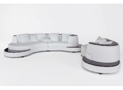 Luxury Round Living Corner Leather Set Landscape Upholstery Corner XXL Round Sofa USB