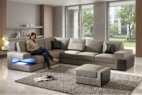 Modern corner sofa + USB upholstery seat leather design sofa set living landscape new