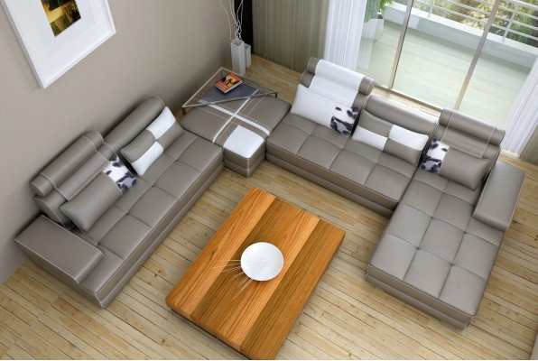 Corner sofa with USB living landscape leather sofa XXL designer sofas Wolfhagen gray