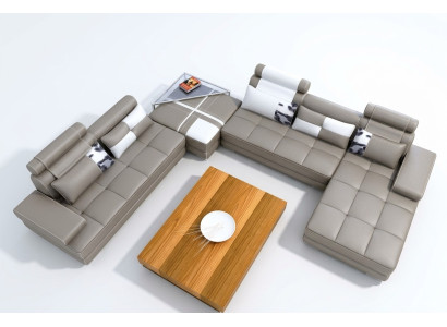 Corner sofa with USB living landscape leather sofa XXL designer sofas Wolfhagen gray