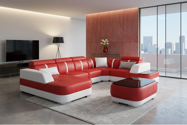 Design corner couch seat leather upholstery corner set living landscape sofa with USB