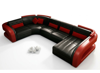 Leather sofa USB living area set upholstered corner couch sofa U shape Bergamo