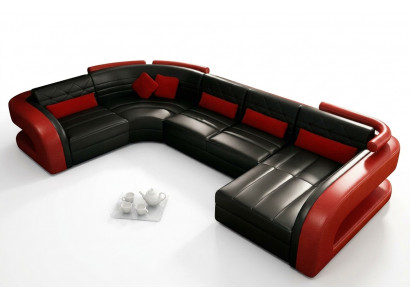 Leather sofa USB living area set upholstered corner couch sofa U shape Bergamo