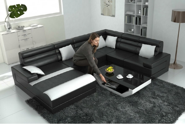 Corner sofa with USB living landscape XXL big couch upholstery set corner couches U-shaped