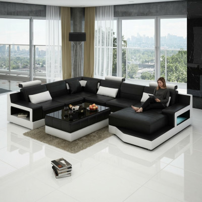 Leather sofa corner sofa with USB design set living area corner seat upholstery Ulm