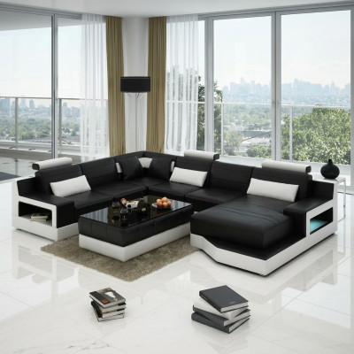 Leather sofa corner sofa with USB design set living area corner seat upholstery Ulm