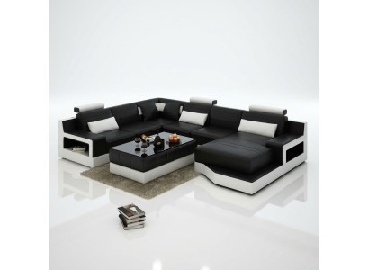 Leather sofa corner sofa with USB design set living area corner seat upholstery Ulm