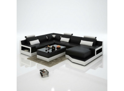 Leather sofa corner sofa with USB design set living area corner seat upholstery Ulm