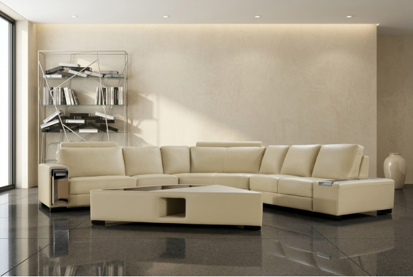 Leather sofa corner sofa with USB, design seat upholstery set living area 2348