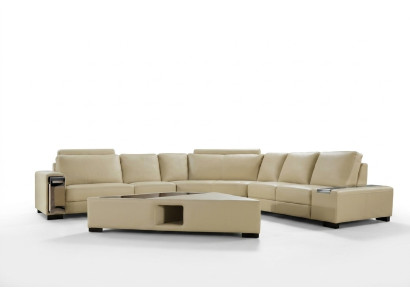 Leather sofa corner sofa with USB, design seat upholstery set living area 2348