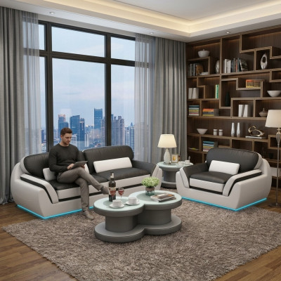 Leather sofa with USB sofa set 3+1 seater set modern design new sofa G8038D