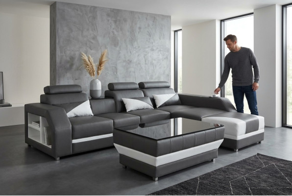 Leather corner sofa with USB, set corner sofas couches upholstery living space luxury