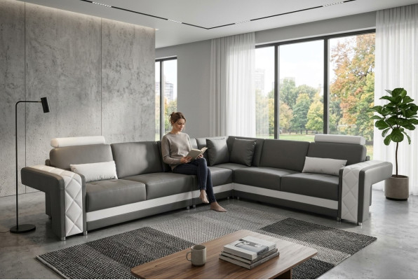 Leather sofa with USB, living area corner set, design, modern sofa L-shape L6010B