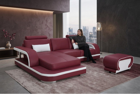 Leather corner sofa with USB luxury suite corner sofas couches upholstered living landscape