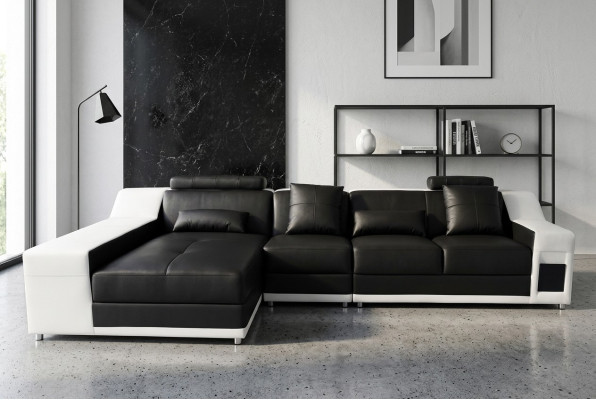 Modern XXL corner leather couch, living landscape leather sofa with USB, L-shape B2017B