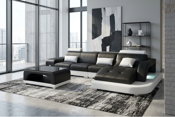 Leather corner sofa with USB living area luxury suite corner sofas couches upholstery