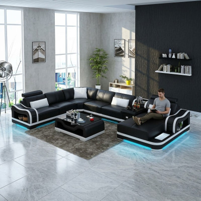 Leather sofa + USB couch living landscape corner sofa set design modern sofa couches