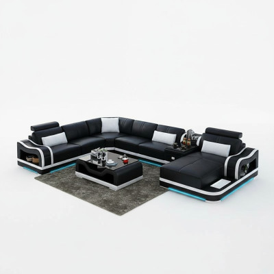 Leather sofa + USB couch living landscape corner sofa set design modern sofa couches