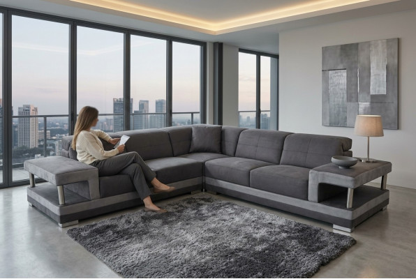 Leather corner sofa with USB upholstery living area luxury suite corner sofas couches