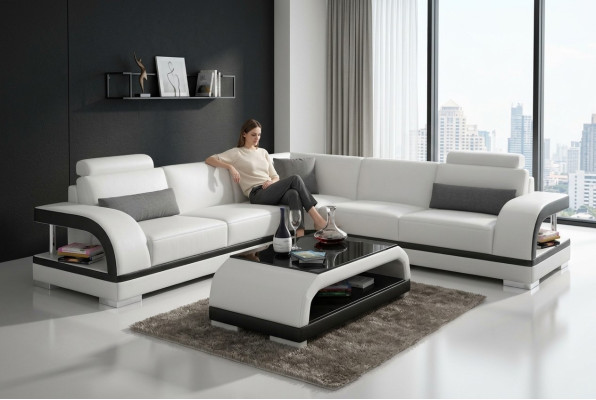 Leather sofa with USB, living landscape corner sofa corner suite design modern sofa G8011B