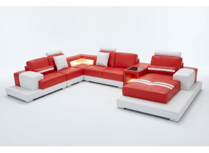 Leather sofa couch living landscape suite design modern sofa U-shape with USB light