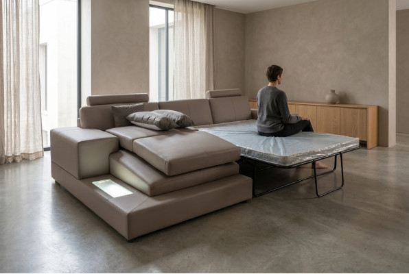 Leather couch landscape set modern design sofa with USB, sleeper couches