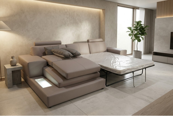 Leather couch landscape set modern design sofa with USB, sleeper couches