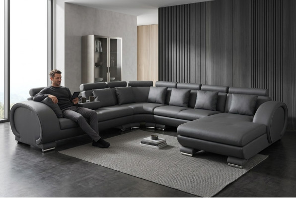 Eck Leather Sofa +USB Couch Upholstery Seat Living Landscape Design XXL U Shape Suite