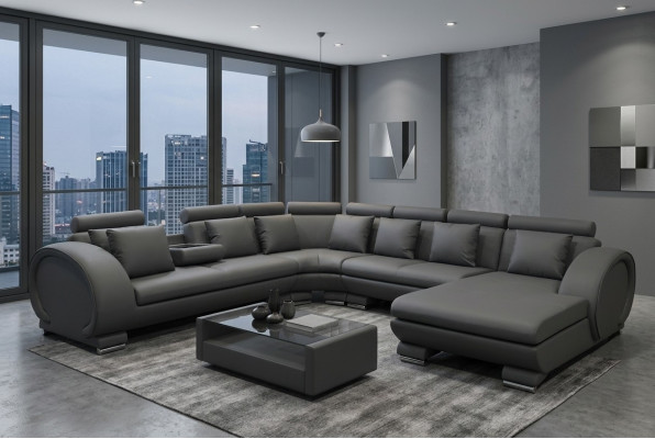 Eck Leather Sofa +USB Couch Upholstery Seat Living Landscape Design XXL U Shape Suite