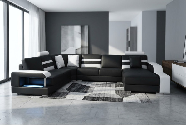 Corner sofa with USB, upholstered seat, leather couches, sofa set, living landscape.