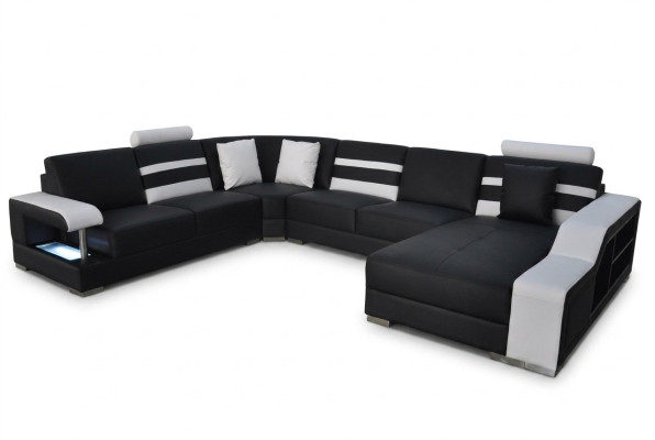 Corner sofa with USB, upholstered seat, leather couches, sofa set, living landscape.