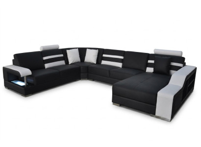 Corner sofa with USB, upholstered seat, leather couches, sofa set, living landscape.