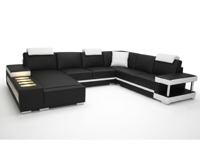 Designer leather upholstered corner sofa with USB, upholstered corner landscape room big leather