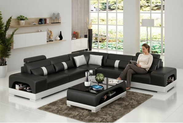 Designer living landscape corner sofa, sofa with USB, big L shape, XXL seat suite Sandberg